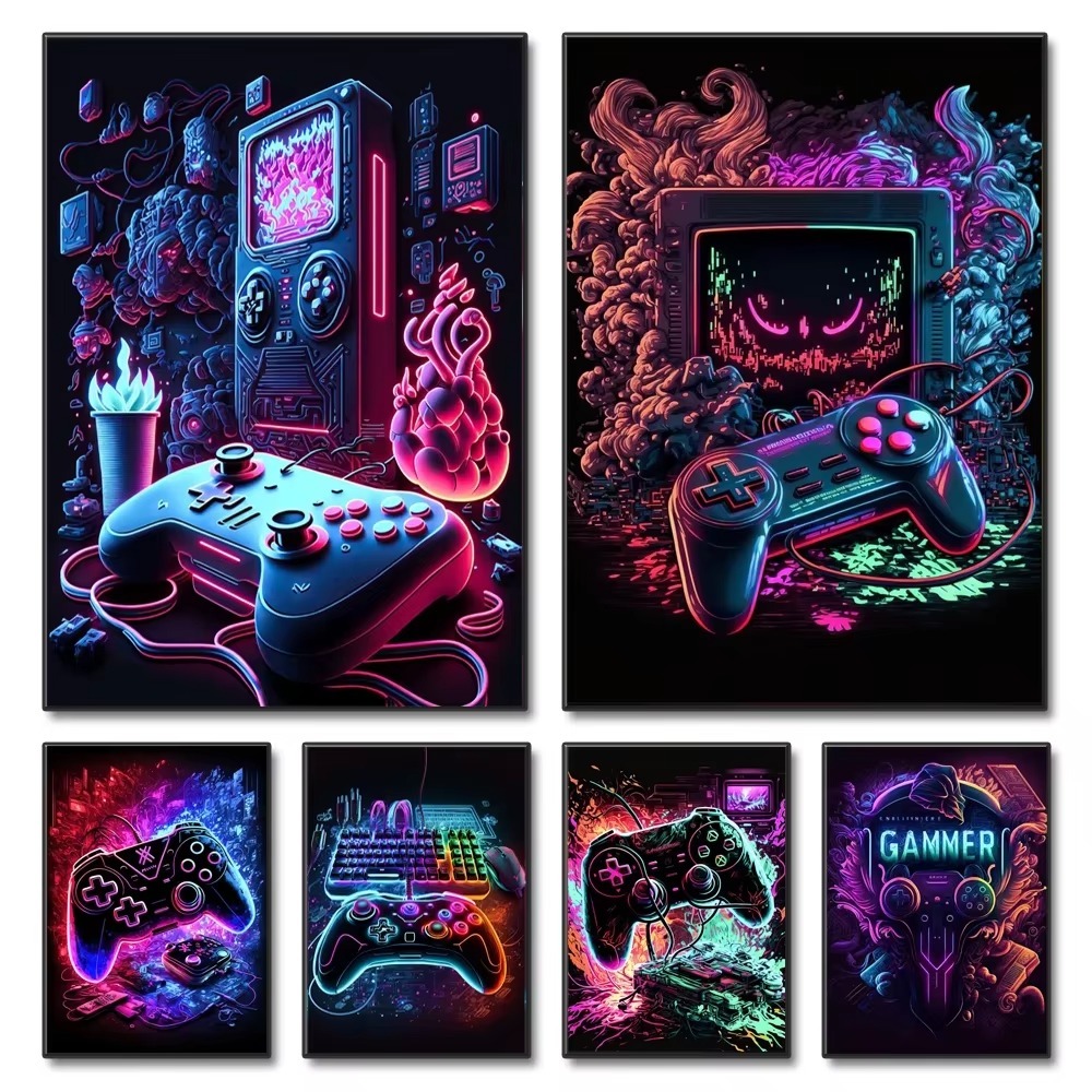 النيون لعبة قماش لوحات أذرع ال - مراجعة Esports Gaming Poster وسعره