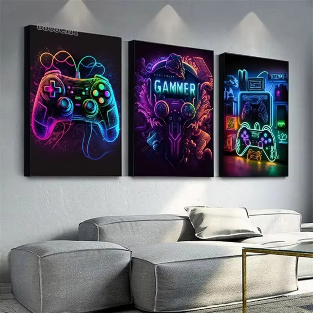 النيون لعبة قماش لوحات أذرع ال - مراجعة Esports Gaming Poster وسعره