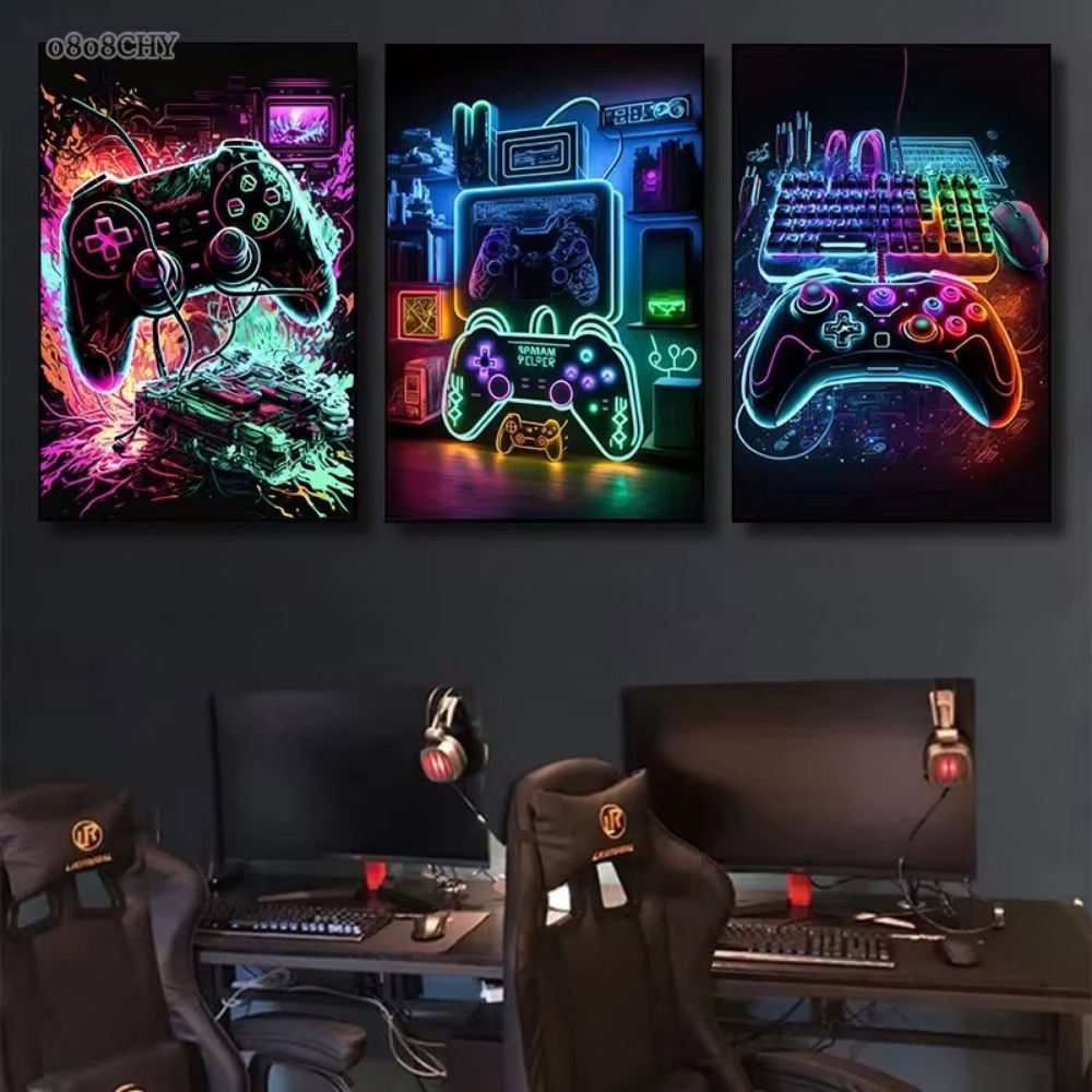 النيون لعبة قماش لوحات أذرع ال - مراجعة Esports Gaming Poster وسعره